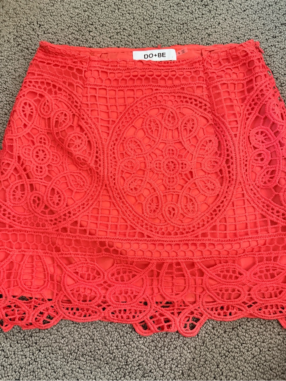 DO+BE Coral Red Lace Mini Skirt